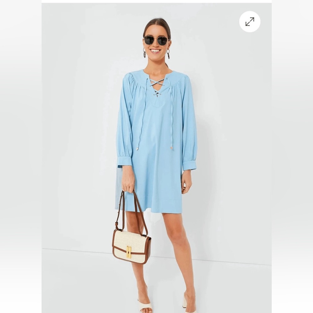 Pomander Place Baby Blue Robbie long sleeve lace up strappy sheath dress SMALL